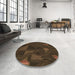 Round Patterned Saddle Brown Rug in a Office, pat3142brn