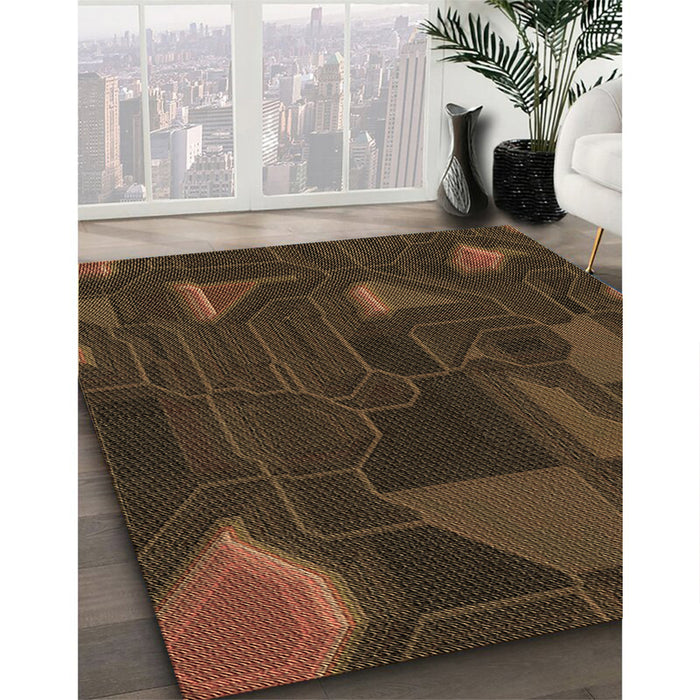 Machine Washable Transitional Saddle Brown Rug in a Family Room, wshpat3142brn