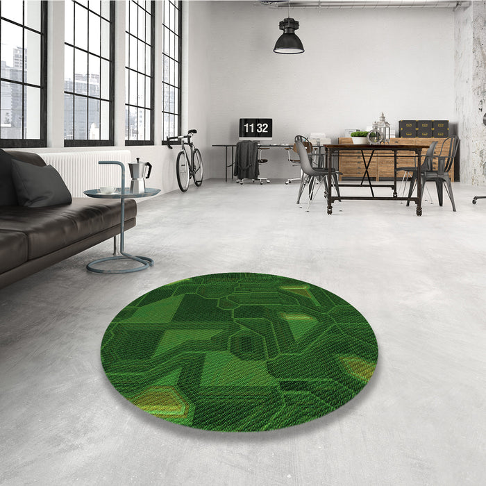 Round Patterned Green Rug in a Office, pat3142grn