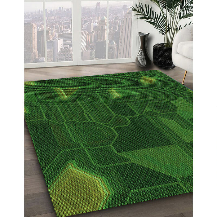 Patterned Green Rug in Family Room, pat3142grn
