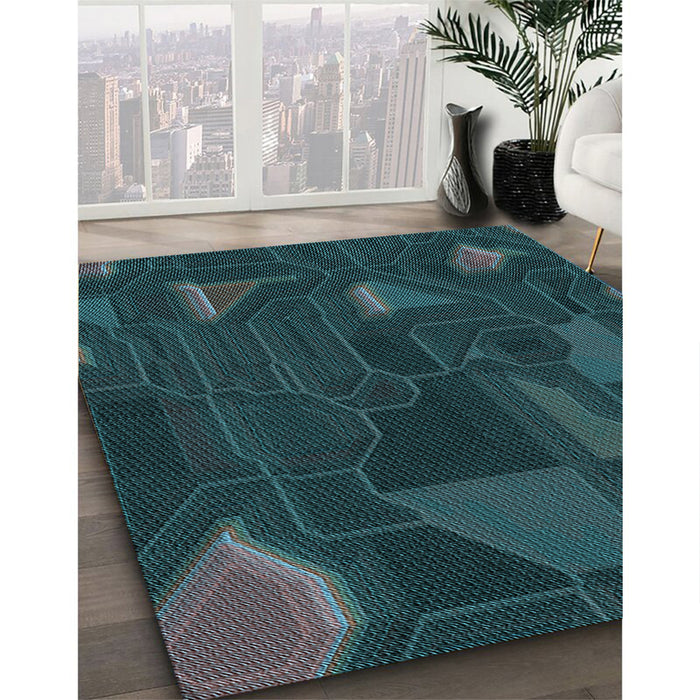 Machine Washable Transitional Teal Green Rug in a Family Room, wshpat3142lblu