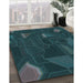 Machine Washable Transitional Teal Green Rug in a Family Room, wshpat3142lblu