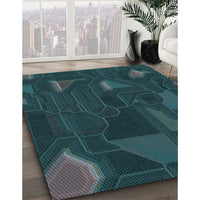 Patterned Teal Green Rug, pat3142lblu