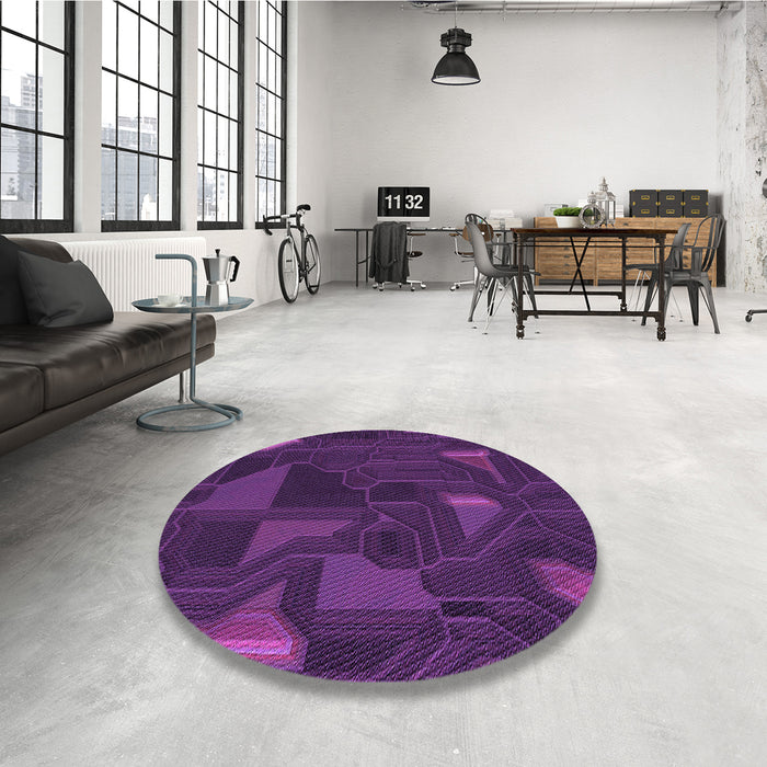 Round Patterned Dark Orchid Purple Rug in a Office, pat3142pur