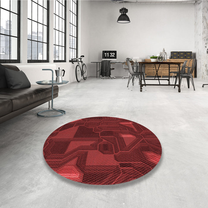 Round Patterned Red Rug in a Office, pat3142rd