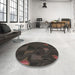 Round Machine Washable Transitional Midnight Gray Rug in a Office, wshpat3142