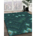 Machine Washable Transitional Dark Cyan Green Rug in a Family Room, wshpat3143lblu