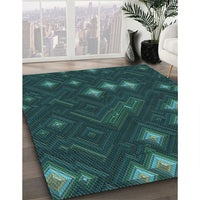 Patterned Dark Cyan Green Rug, pat3143lblu