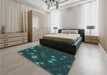 Patterned Dark Cyan Green Rug in a Bedroom, pat3143lblu