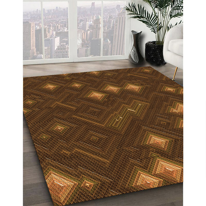 Patterned Mahogany Brown Rug in Family Room, pat3143org