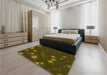 Patterned Dark Yellow Green Rug in a Bedroom, pat3143yw