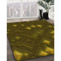 Patterned Dark Yellow Green Rug, pat3143yw