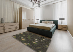 Patterned Mid Gray Novelty Rug in a Bedroom, pat3143