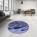 Round Patterned Blue Rug in a Office, pat3145blu