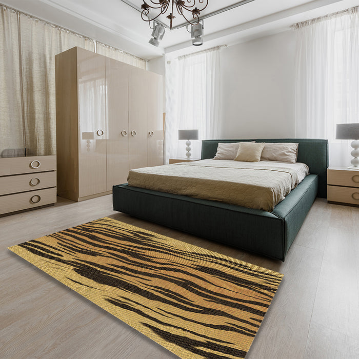 Patterned Yellow Rug in a Bedroom, pat3145brn