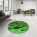 Round Patterned Deep Emerald Green Rug in a Office, pat3145grn