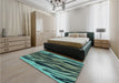 Patterned Deep Teal Green Rug in a Bedroom, pat3145lblu