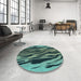 Round Patterned Deep Teal Green Rug in a Office, pat3145lblu