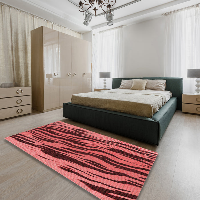 Patterned Saffron Red Rug in a Bedroom, pat3145rd