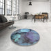 Round Patterned Iceberg Blue Rug in a Office, pat3146lblu