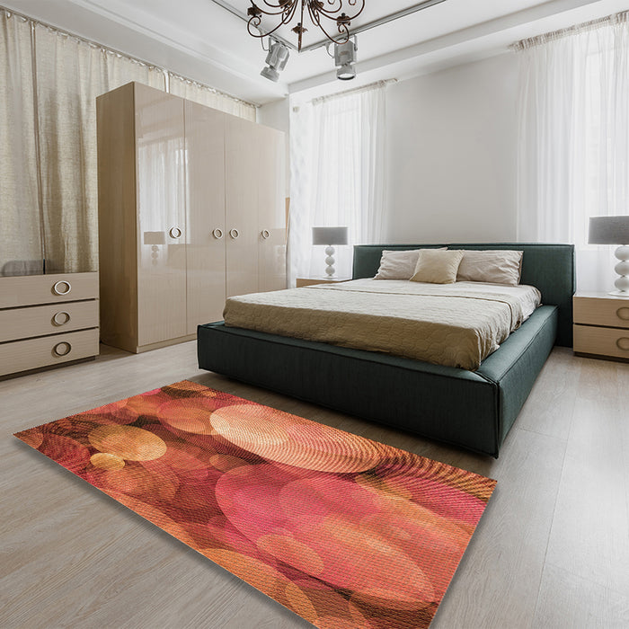 Patterned Bright Orange Rug in a Bedroom, pat3146org