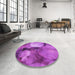 Round Patterned Bright Neon Pink Purple Rug in a Office, pat3146pur