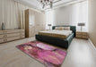 Machine Washable Transitional Pink Rug in a Bedroom, wshpat3146
