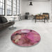 Round Machine Washable Transitional Pink Rug in a Office, wshpat3146