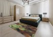 Patterned Bakers Brown Rug in a Bedroom, pat3147lblu