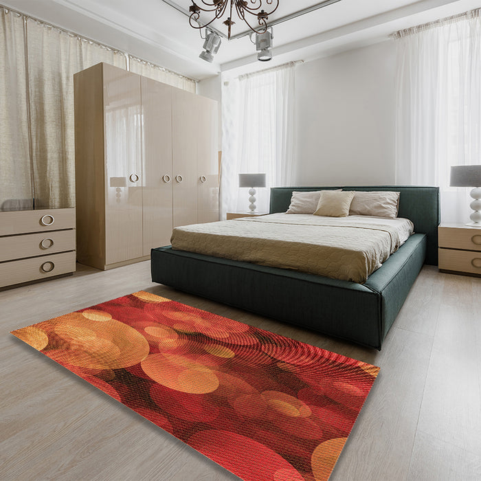 Patterned Orange Red Orange Rug in a Bedroom, pat3147org