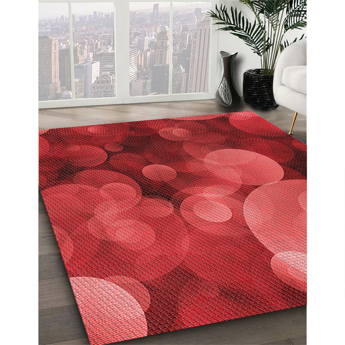 Patterned Red Rug in Family Room, pat3147rd