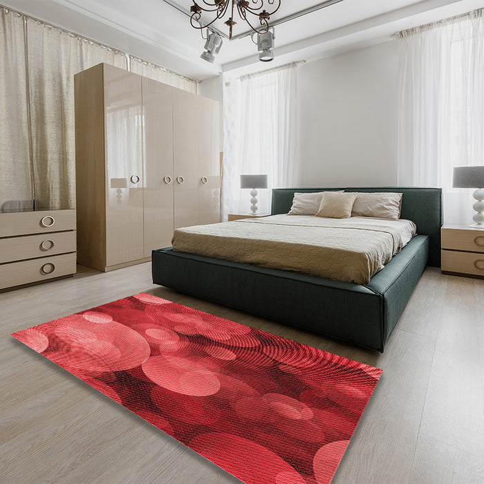 Round Machine Washable Transitional Red Rug in a Office, wshpat3147rd
