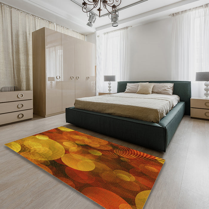 Patterned Neon Orange Rug in a Bedroom, pat3147yw