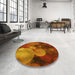 Round Patterned Neon Orange Rug in a Office, pat3147yw