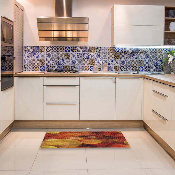 Patterned Orange Modern Rug in a Kitchen, pat3147