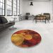 Round Machine Washable Transitional Orange Rug in a Office, wshpat3147