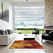 Square Patterned Orange Modern Rug in a Living Room, pat3147