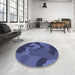 Round Patterned Blue Rug in a Office, pat3148blu