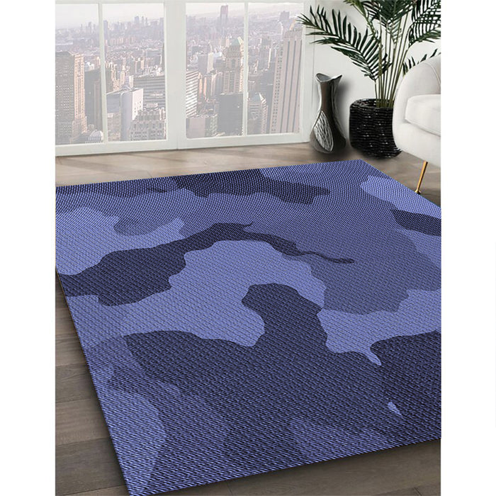 Patterned Blue Rug in Family Room, pat3148blu