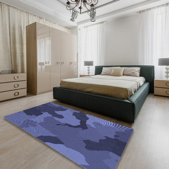 Patterned Blue Rug in a Bedroom, pat3148blu