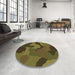 Round Patterned Dark Yellow Green Rug in a Office, pat3148brn