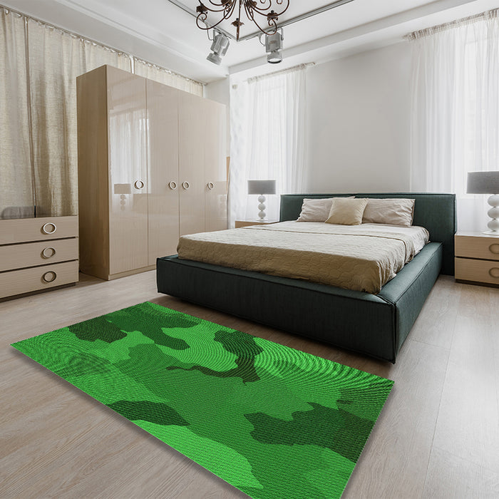Patterned DarkGreen Rug in a Bedroom, pat3148grn