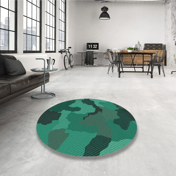 Round Patterned Deep Teal Green Rug in a Office, pat3148lblu