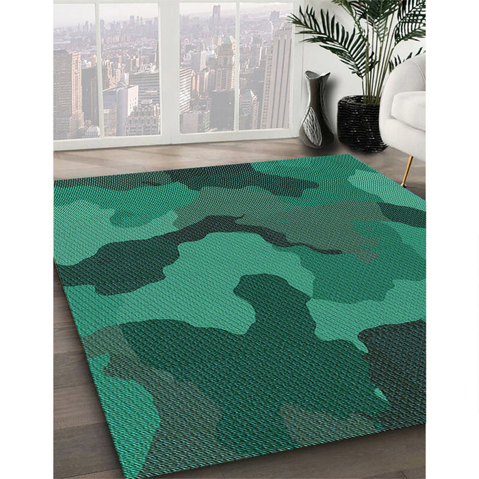 Patterned Deep Teal Green Rug in Family Room, pat3148lblu