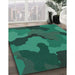 Patterned Deep Teal Green Rug in Family Room, pat3148lblu