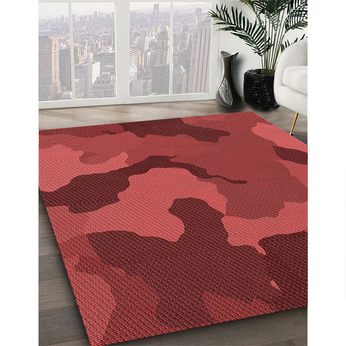 Patterned Tomato Red Rug in Family Room, pat3148rd