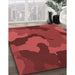 Patterned Tomato Red Rug in Family Room, pat3148rd