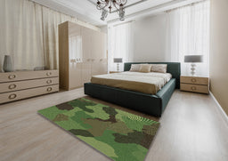 Patterned Dark Forest Green Novelty Rug in a Bedroom, pat3148
