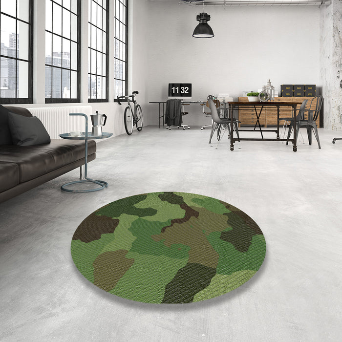 Round Patterned Dark Forest Green Novelty Rug in a Office, pat3148