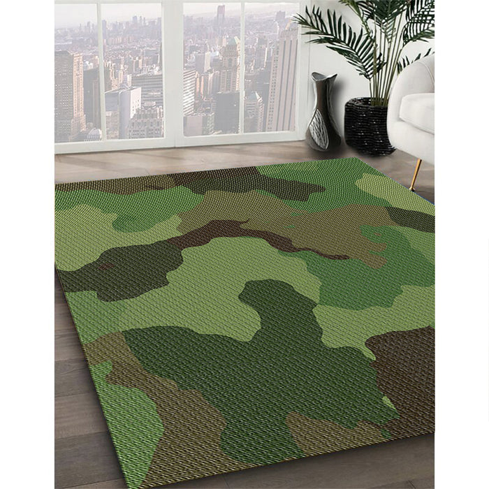 Patterned Dark Forest Green Novelty Rug in Family Room, pat3148